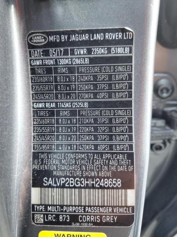 2017 LAND ROVER RANGE ROVE - SALVP2BG3HH248658