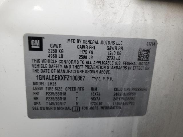 2015 CHEVROLET EQUINOX LT - 1GNALCEKXFZ100867