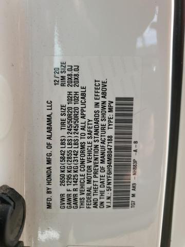 2021 HONDA PILOT TOUR - 5FNYF6H94MB047188