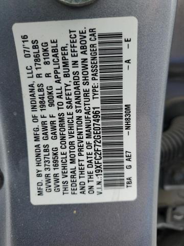 2016 HONDA CIVIC 19XFC2F72GE074961