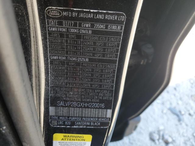 2017 LAND ROVER RANGE ROVE - SALVP2BGXHH220016