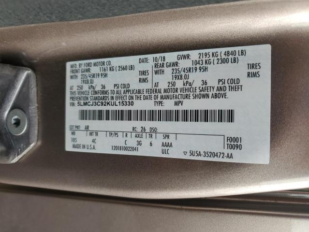 2019 LINCOLN MKC RESERV 5LMCJ3C92KUL15330