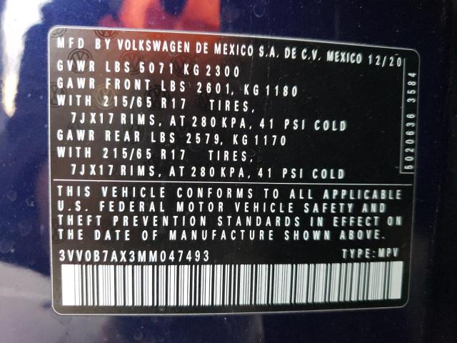 2021 VOLKSWAGEN TIGUAN S - 3VV0B7AX3MM047493