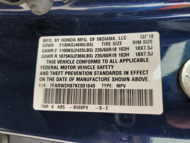 2019 HONDA CR-V EXL 7FARW2H87KE001649