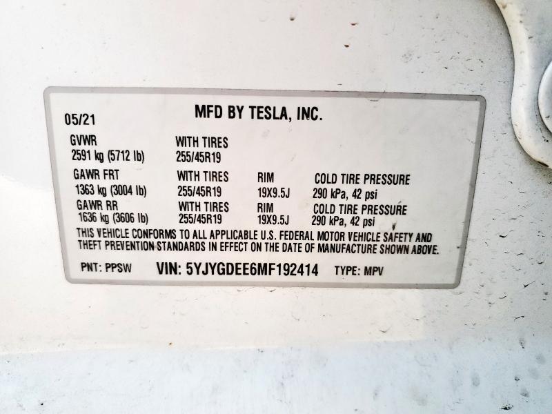2021 TESLA MODEL Y - 5YJYGDEE6MF192414