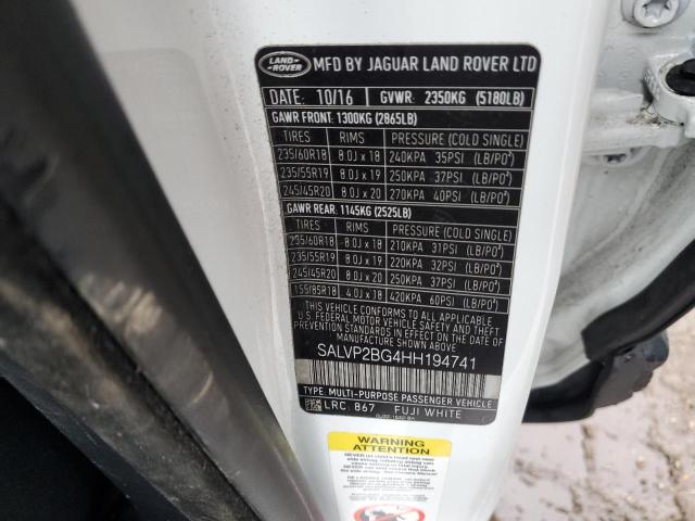2017 LAND ROVER RANGE ROVE - SALVP2BG4HH194741