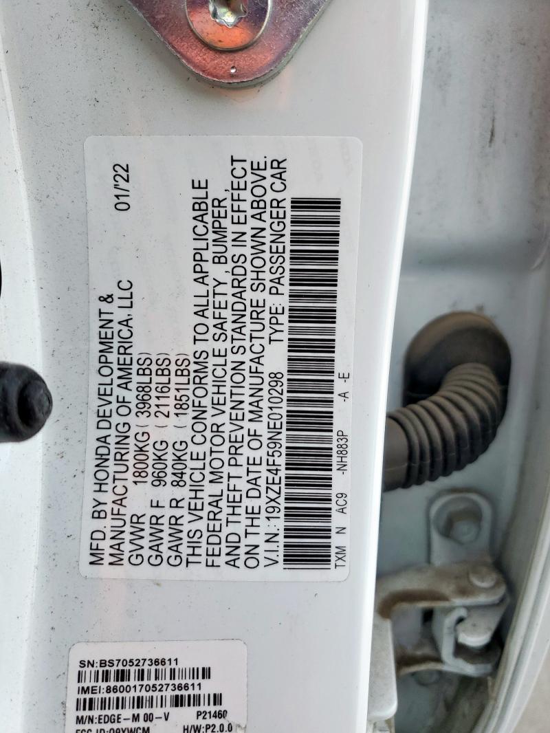 2022 HONDA INSIGHT EX 19XZE4F59NE010298
