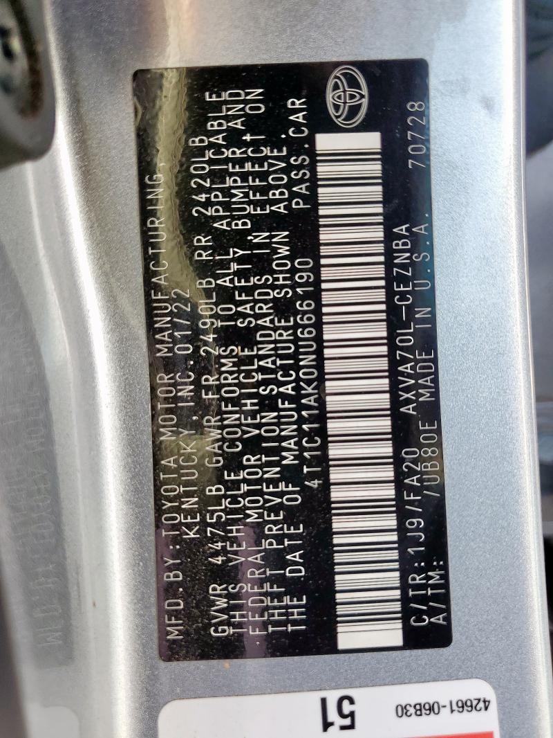 2022 TOYOTA CAMRY LE - 4T1C11AK0NU666190