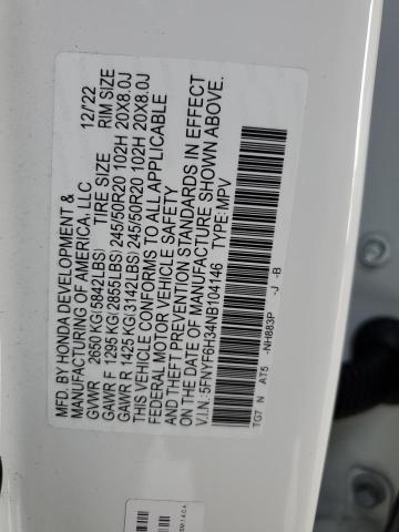 2022 HONDA PILOT SPOR 5FNYF6H34NB104146