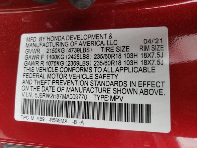 2021 HONDA CR-V EXL - 5J6RW2H87MA009770