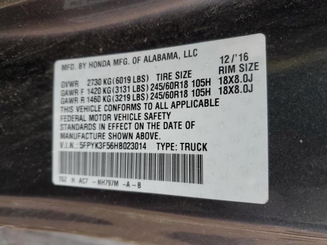2017 HONDA RIDGELINE - 5FPYK3F56HB023014