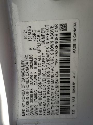 2022 HONDA CIVIC LX 2HGFE2F21NH541434