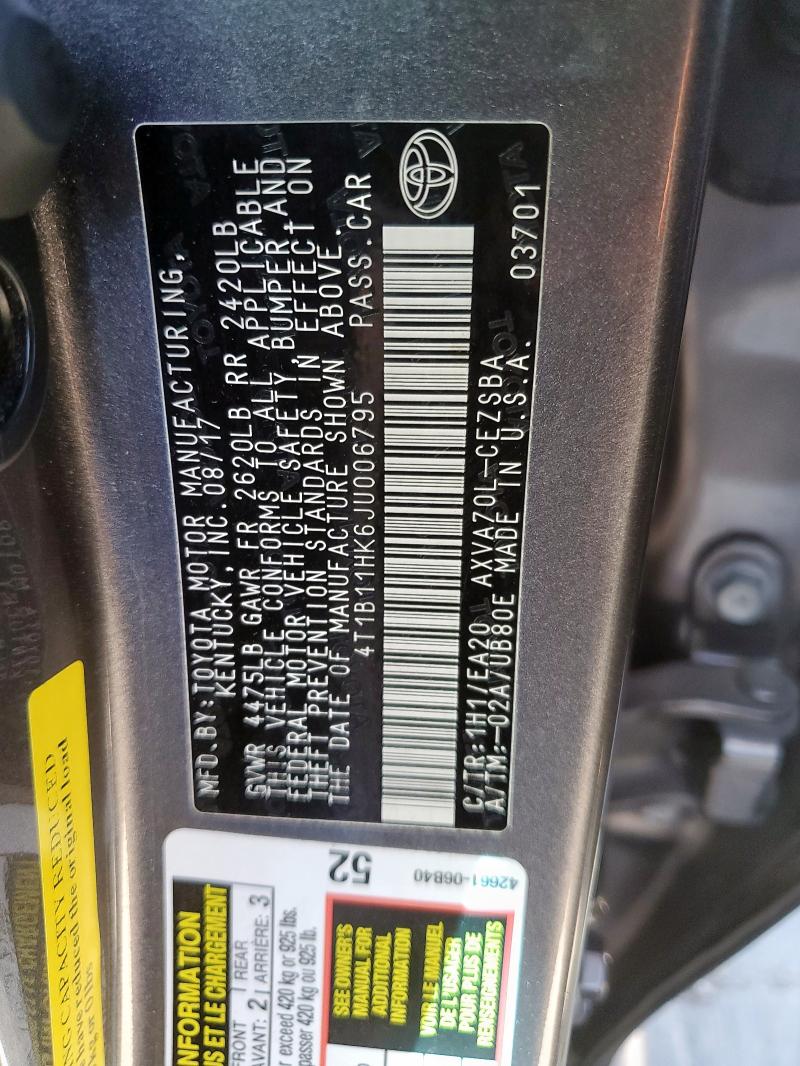 2018 TOYOTA CAMRY L - 4T1B11HK6JU006795
