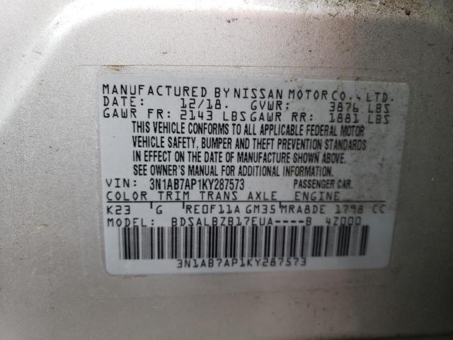 2019 NISSAN SENTRA S - 3N1AB7AP1KY287573