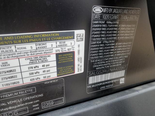 2021 LAND ROVER RANGE ROVE - SALGS2RU7MA422267