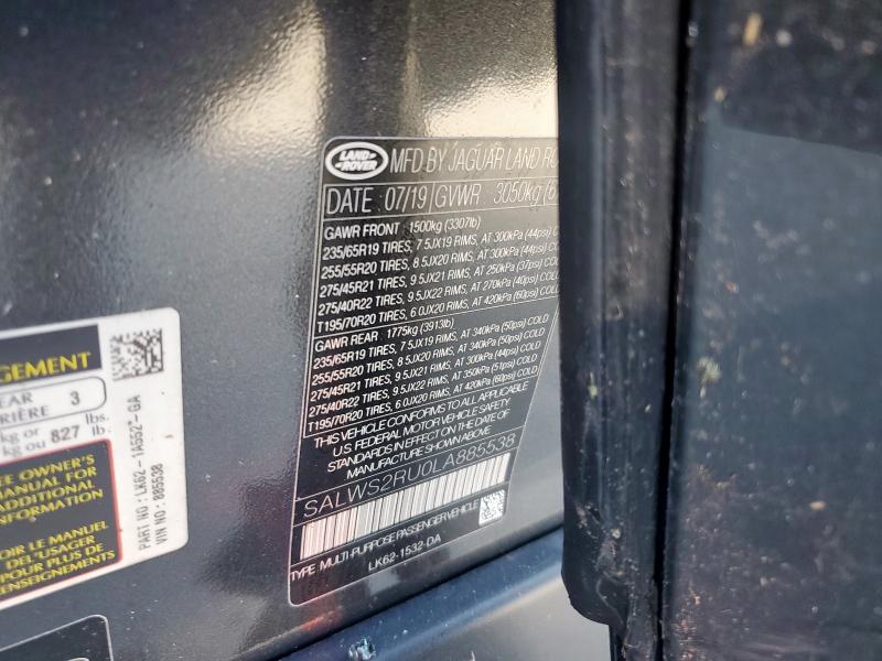 2020 LAND ROVER RANGE ROVE - SALWS2RU0LA885538