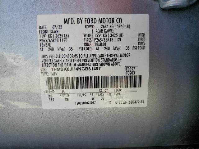 1FMSK8JH4NGB61497 2022 FORD EXPLORER