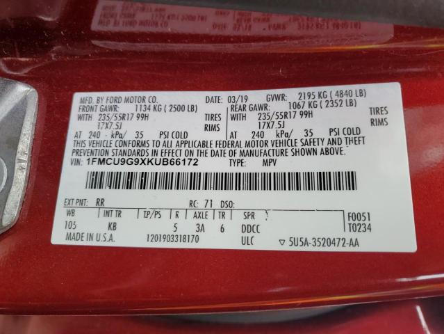 2019 FORD ESCAPE SE - 1FMCU9G9XKUB66172