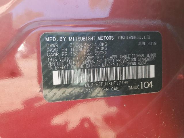 2019 MITSUBISHI MIRAGE G4 ML32F3FJ1KHF17794