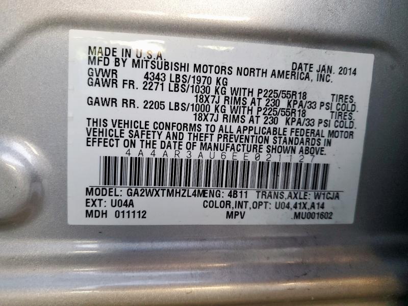 2014 MITSUBISHI OUTLANDER - 4A4AR3AU6EE021127