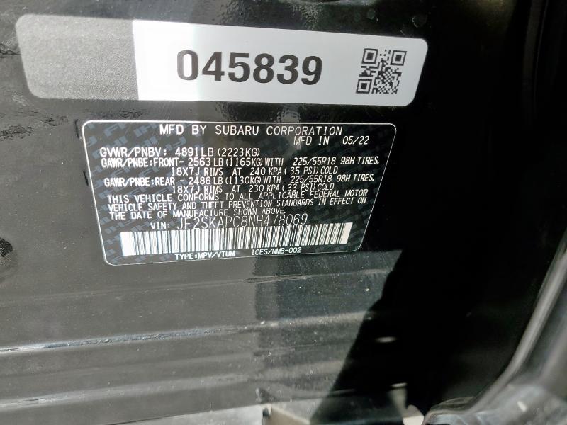 2022 SUBARU FORESTER L - JF2SKAPC8NH478069