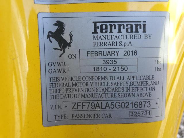 2016 FERRARI 488 GTB ZFF79ALA5G0216873