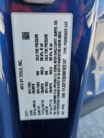 2021 TESLA MODEL 3 - 5YJ3E1EBXMF925147