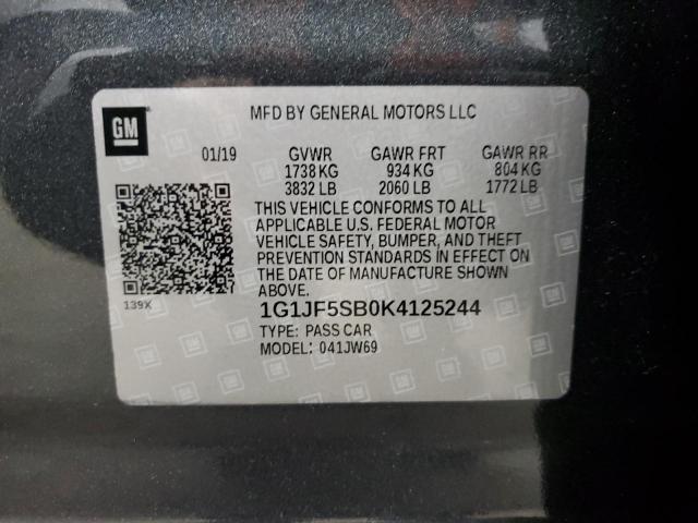 2019 CHEVROLET SONIC PREM 1G1JF5SB0K4125244