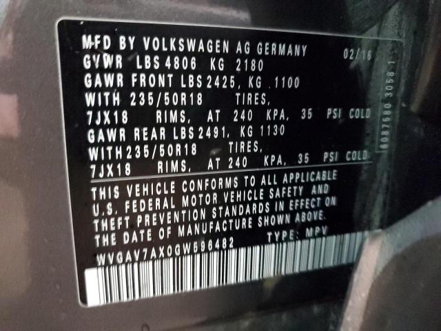 2016 VOLKSWAGEN TIGUAN S - WVGAV7AX0GW596482