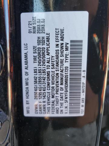 2021 HONDA PILOT TOUR - 5FNYF6H93MB051720