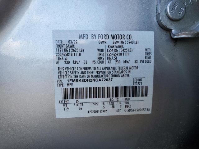 1FMSK8DH2NGA72037 2022 FORD EXPLORER