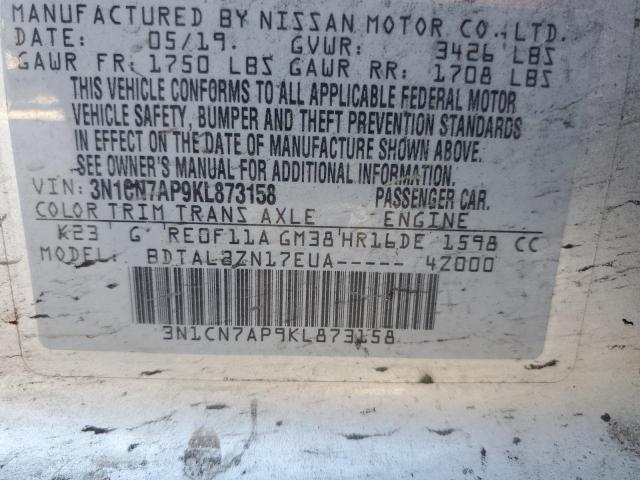 2019 NISSAN VERSA S - 3N1CN7AP9KL873158