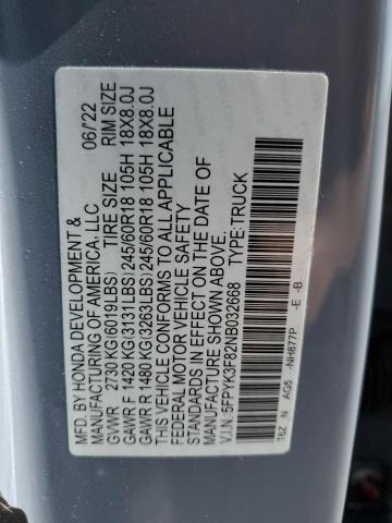 2022 HONDA RIDGELINE - 5FPYK3F82NB032668