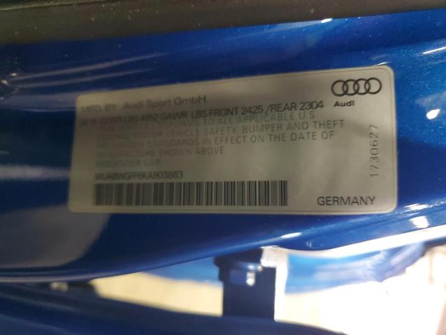 2019 AUDI RS3 WUABWGFF6KA903863
