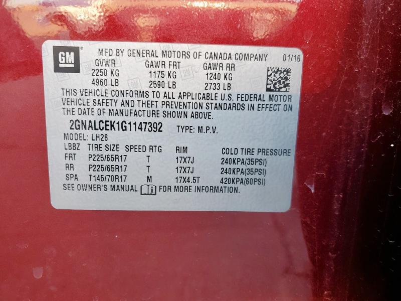 2016 CHEVROLET EQUINOX LT - 2GNALCEK1G1147392