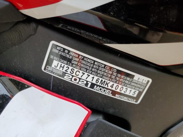 2021 HONDA CBR1000 RR - JH2SC7716MK400315