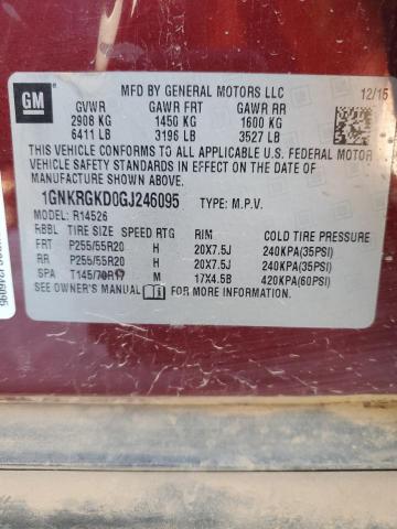 2016 CHEVROLET TRAVERSE LT 1GNKRGKD0GJ246095
