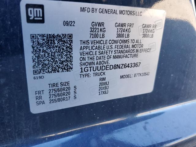2022 GMC SIERRA K15 - 1GTUUDED8NZ643367