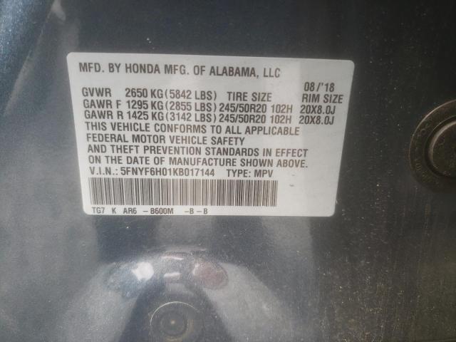 2019 HONDA PILOT ELIT - 5FNYF6H01KB017144