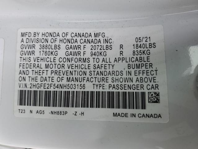 2022 HONDA CIVIC SPOR 2HGFE2F54NH503156