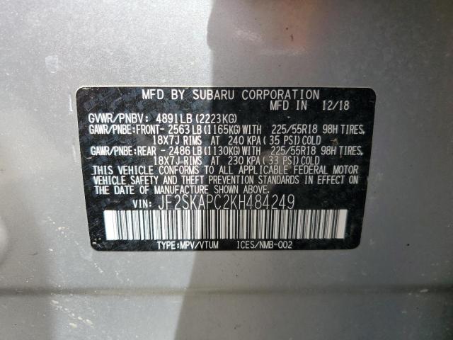2019 SUBARU FORESTER S JF2SKAPC2KH484249