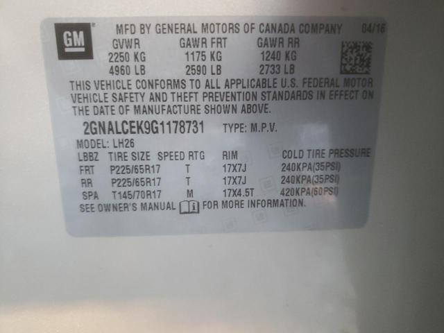 2016 CHEVROLET EQUINOX LT - 2GNALCEK9G1178731