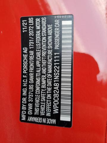 2022 PORSCHE BOXSTER S WP0CB2A81NS221111