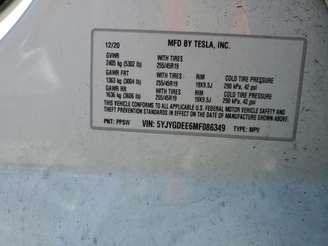 2021 TESLA MODEL Y - 5YJYGDEE6MF086349