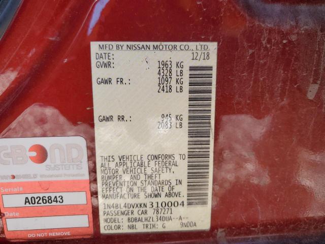 2019 NISSAN ALTIMA SV 1N4BL4DVXKN310004