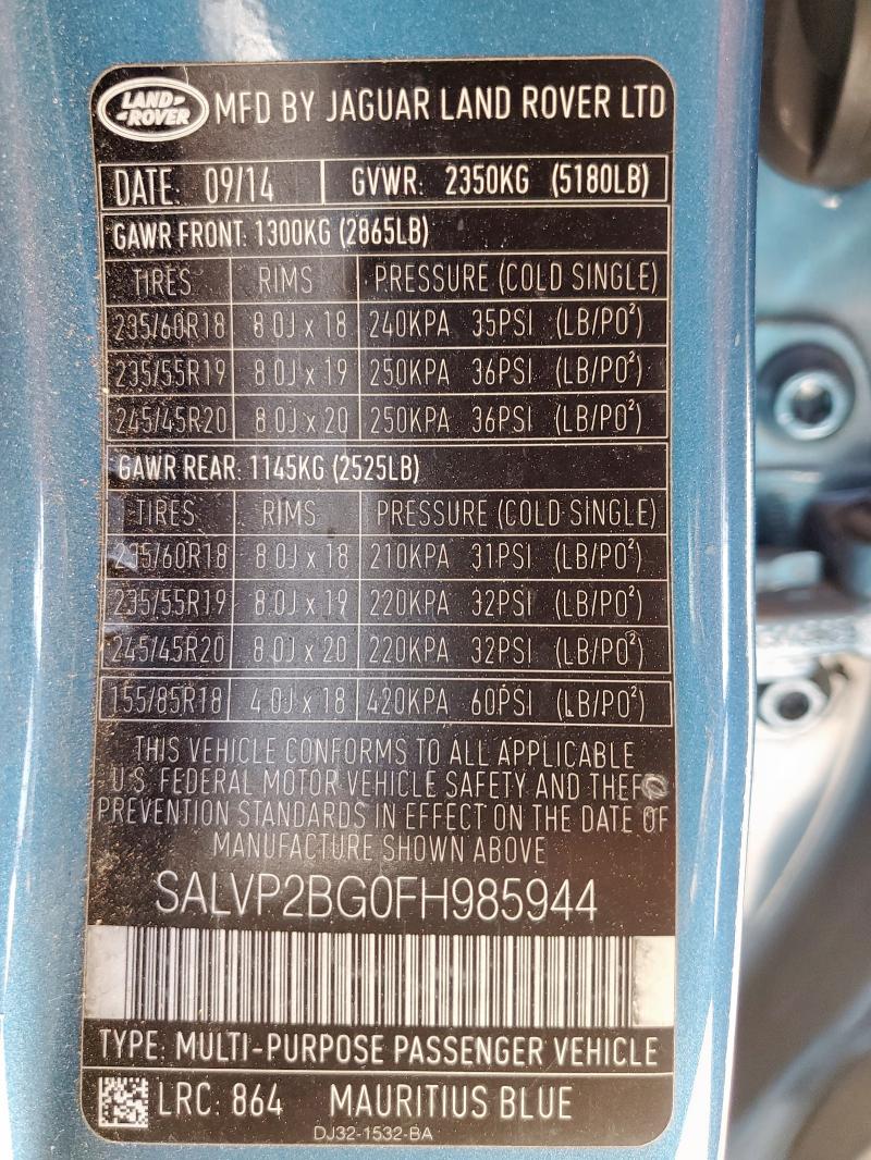2015 LAND ROVER RANGE ROVE - SALVP2BG0FH985944