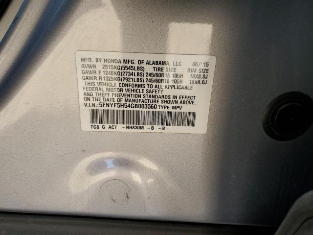 2016 HONDA PILOT EXL - 5FNYF5H54GB003560