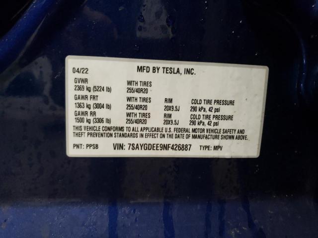 2022 TESLA MODEL Y - 7SAYGDEE9NF426887