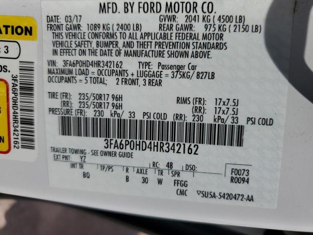 2017 FORD FUSION SE - 3FA6P0HD4HR342162