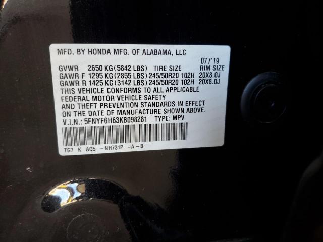 2019 HONDA PILOT TOUR - 5FNYF6H63KB098281
